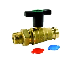 Náhled obrázku: Giacomini R859VT Kulový kohout plnoprůtokový s vypouštěním, jeden lisovací nátrubek a šroubení, pro rozvody sanity 